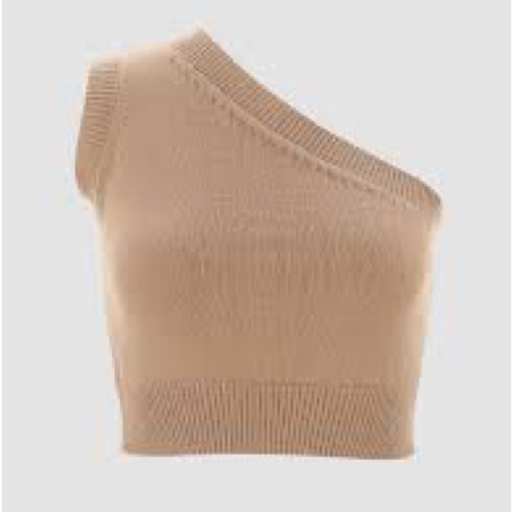 One-Shoulder Tan Knit‎ Top: Cider Size Small